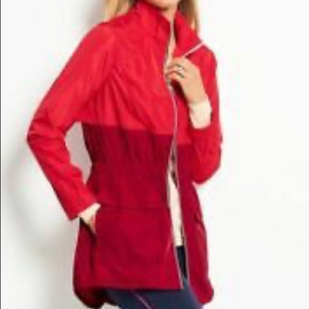 T BY TALBOTS RED COLOR BLOCK RAIN JACKET
